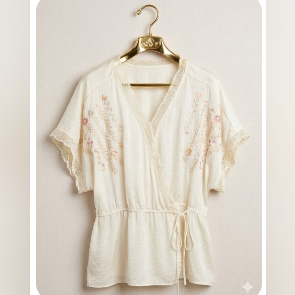 Boho 3XL Cottage Silky Romantic Lace Floral Embroidered Top New